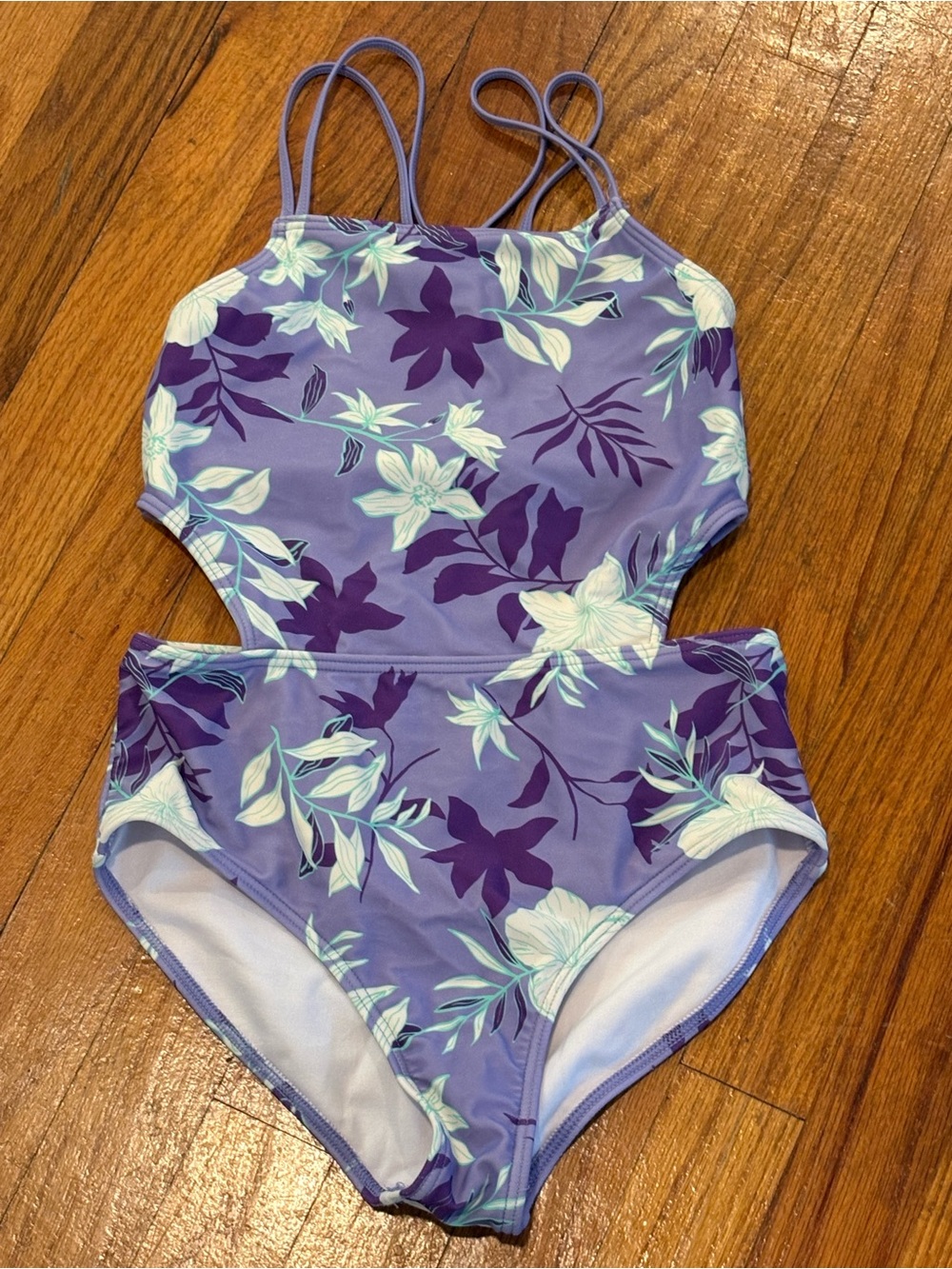 Kamik Purple Floral Cutout Kids One-Piece Swimsuit 12